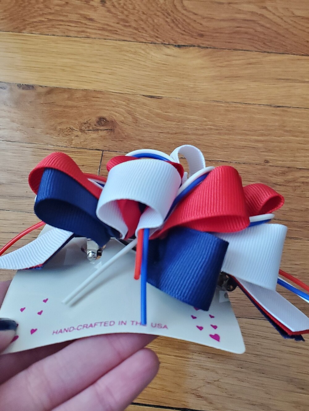 Patrotic Hair Bow Clip - Red White Blue - Picture 8 of 8